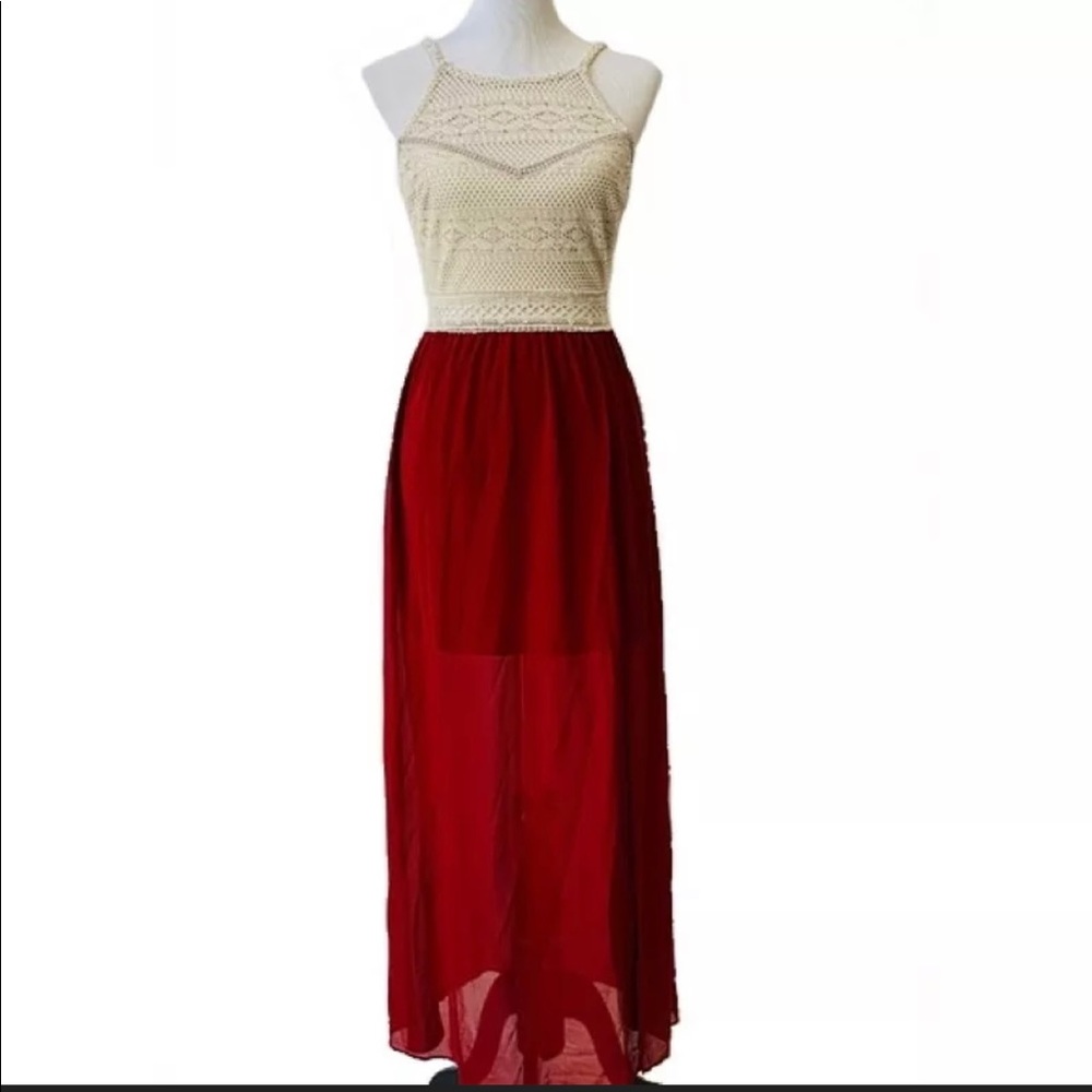 BCX Crimson & Ivory Maxi Dress